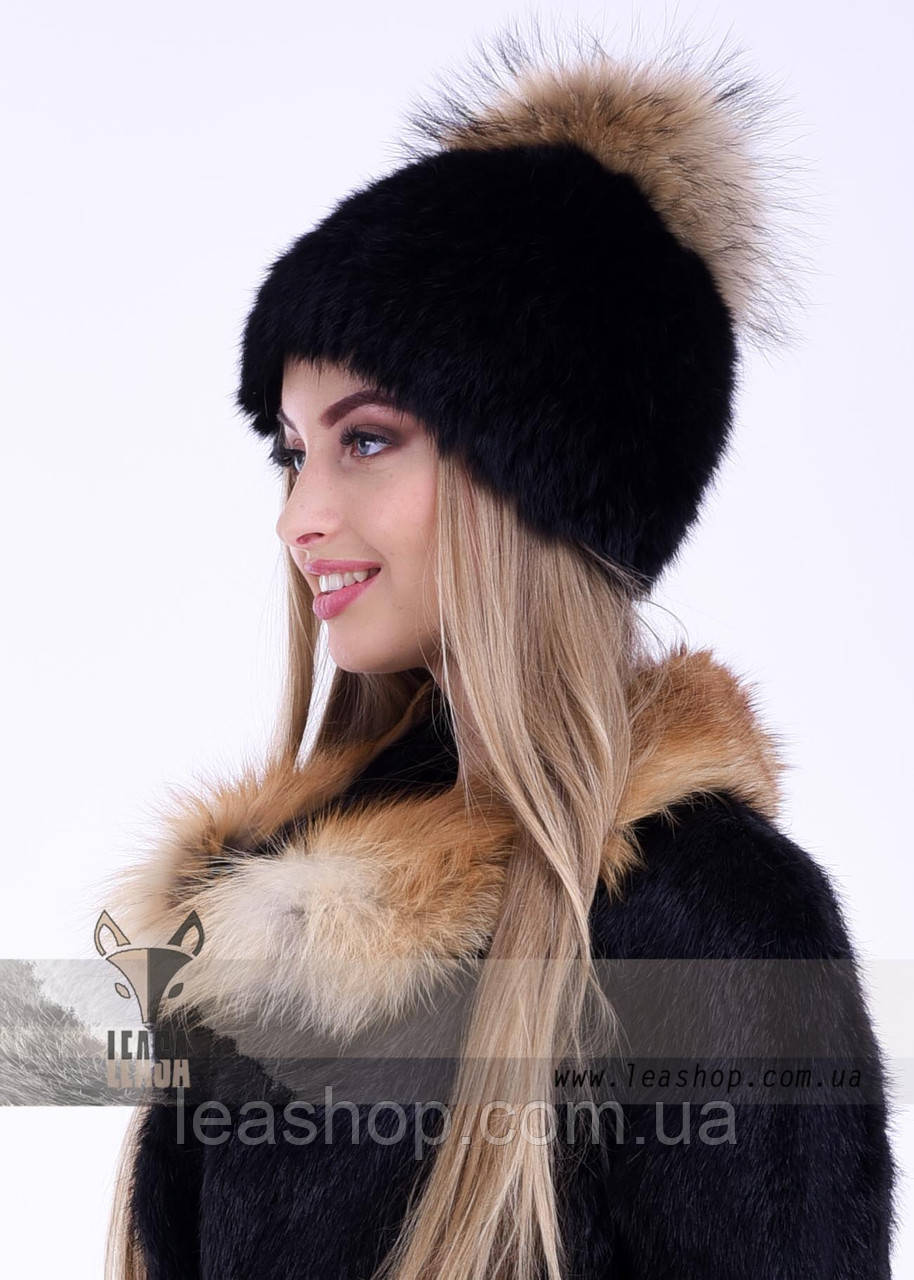 Женская зимняя шапка черная с бубоном - фото 1 - id-p63263389