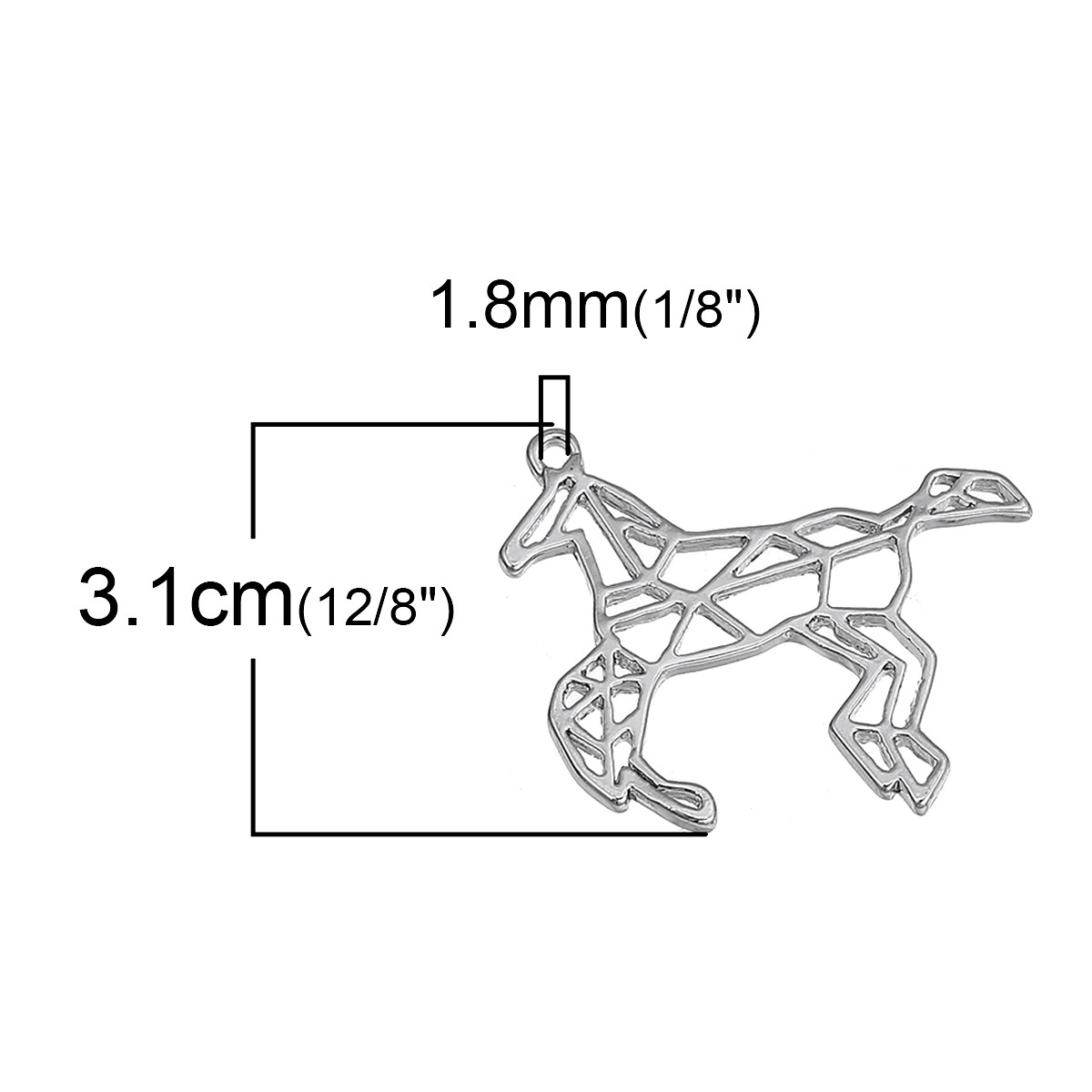 Подвеска Лошадь, Оригами, Цинковый сплав, Серебро, Ажурная резьба, 31 мм x 26 мм - фото 2 - id-p604387914
