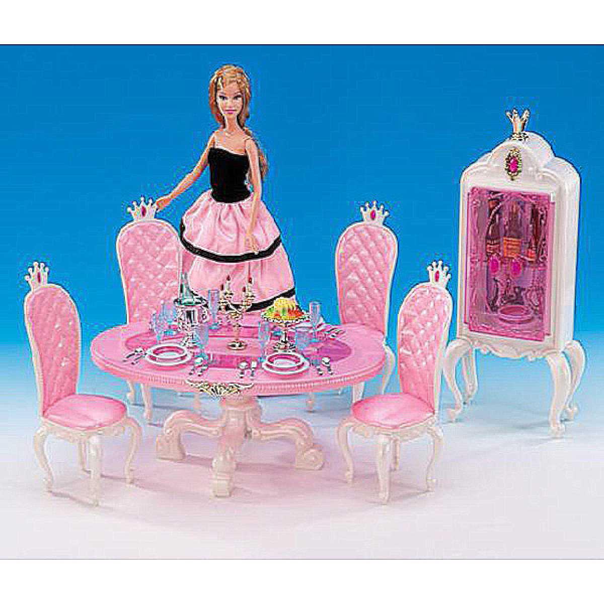 Меблі для ляльки Gloria 1212 для їдальні, стіл, 4 стільці, буфет, свічки, посуд, їжа, в коробці 30*19.5*7.5