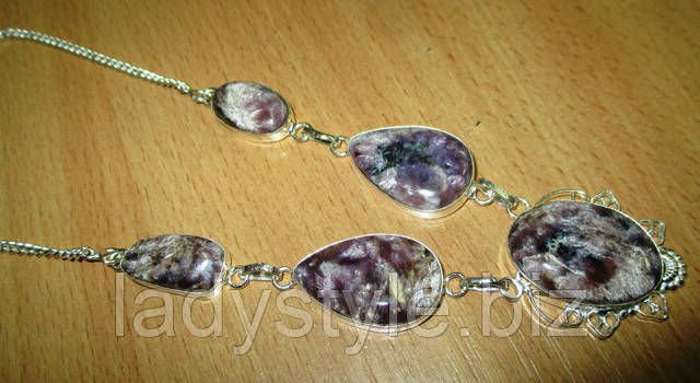 купить украшения с натуральным чароитом серебро  перстень кулон подвеска аметист  с голубым агатом  кольцо серьги