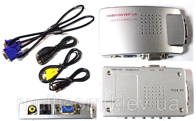 03-00-022. Конвертор VGA в AV (гніздо VGA → AV (гнездo RCA) + гніздо VGA (OUT)), із живленням