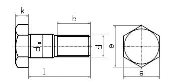 Схема габаритных размеров призонного болта DIN 609