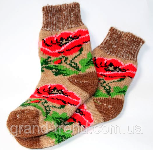 Шкарпетки жіночі з овечої вовни (червоні квіти)