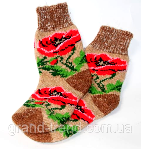 Жіночі шкарпетки з овечої вовни - червоні троянди