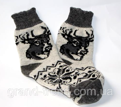 Мужские носки из овечьей шерсти - узор оленей - фото 1 - id-p605084214