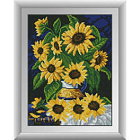 Алмазна мозаїка квадратним камінням Соняшники у вазі Dream Art 30551 (28 х 35 см)