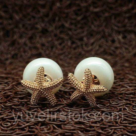 Сережки з перлинами "Золоті морські зірки"