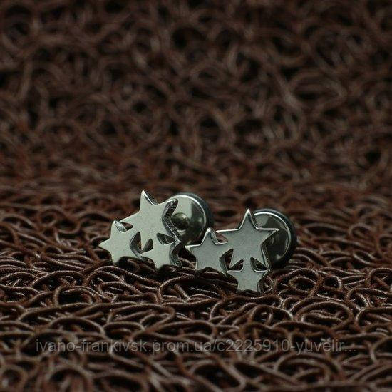 Дитячі сережки з нержавіючої медичної сталі "Triple White Stars"
