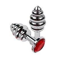 Анальна пробка з каменем S 2.8 см Swarovski Groove Crystal Plug спіральна ялинка маленька, фото 2