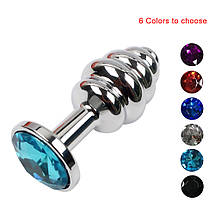 Анальна пробка з каменем S 2.8 см Swarovski Groove Crystal Plug спіральна ялинка маленька, фото 5