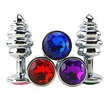 Анальна пробка з каменем S 2.8 см Swarovski Groove Crystal Plug спіральна ялинка маленька, фото 4