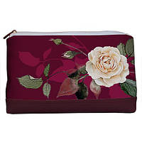 Косметичка дорожня жіноча Lovely Цветочек на бордовом фоне 26x15x8 см