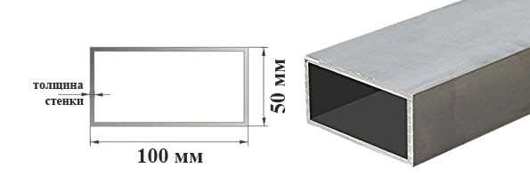 Алюминиевая труба прямоугольного сечения 100х50