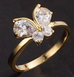 Кільце метелик із кристалами, колір-золото