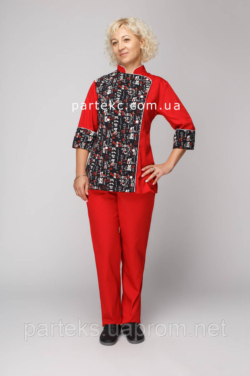 Костюм поварской Ригонто женский, красного цвета с принтом - фото 1 - id-p606023264