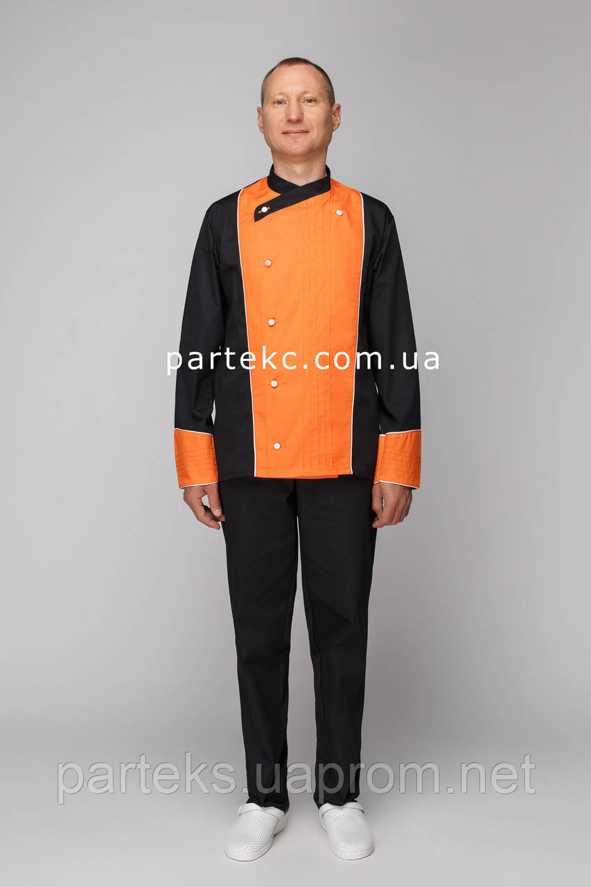 Костюм кухаря КВАРТО чоловічий, чорного кольору та помаранчевою вставкою