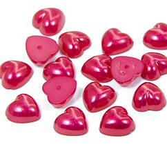 Кабошони Акрилові, Імітація Перлів, Серце, Червоний, 10.5х10.5х5мм, 50 шт