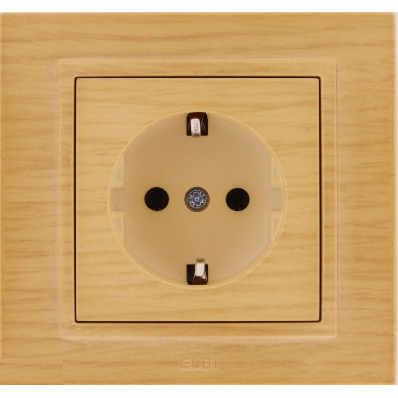 Розетка одинарна з заземленням без рамки береза/клен ZENA 3642, фото 1