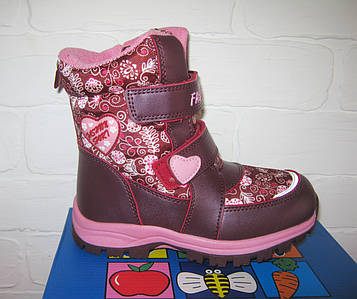 Дитячі зимові черевики дутики для дівчинки на липучках