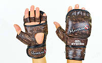 Перчатки гибридные для единоборств ММА кожаные HAYABUSA KANPEKI (р-р M-XL, коричневый)
