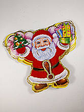 Розтяжка Санта "З НОВИМ РОКОМ" з глитером і флоком, дзвіночки. (5808)