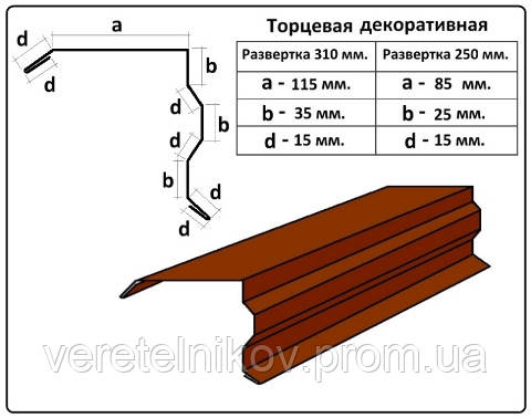 Планка торцевая декоративная - 250 мм (2 м)