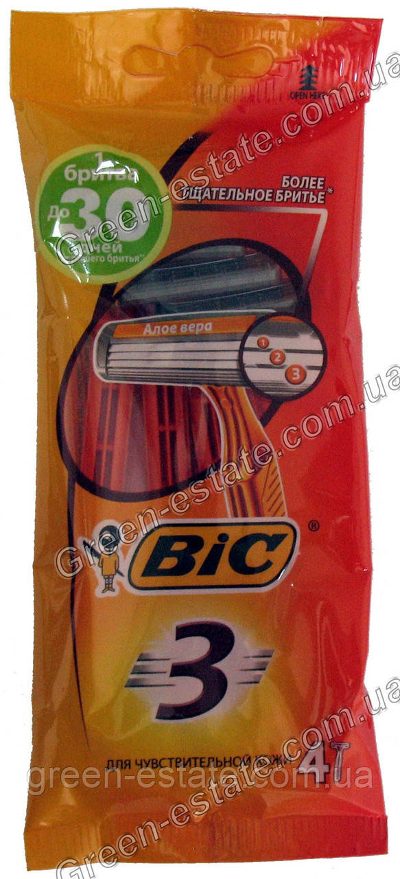 Станки для гоління sensitive "Bic" (3 леза), 4 шт