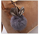 Рюкзак жіночий оксамитовий для дівчат, дівчаток з помпоном (чорний), фото 6