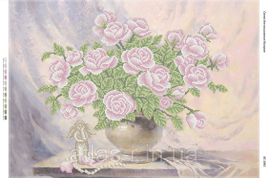 Схема для часткової вишивки бісером "Натюрморт "Рожеві троянди"(част. вишгорода.))"