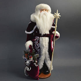 Фігурка Дід Мороз під ялинку 53 см у бордовій шубі з білим візерунком 0455