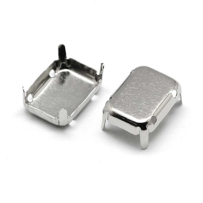 Цапи для Ріволі, Сеттінг під Стрази, Латунь, Прямокутний, Платина, 18х13х0,25мм, під стрази 13х18мм, 20 шт, фото 1