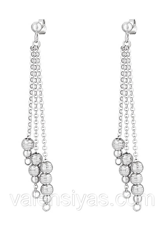 Срібні сережки-цвяшки з довгими підвісками 8841Р