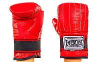 Снарядные перчатки с эластичным манжетом на липучке Кожа Everlast (р-р M-XL, красный)