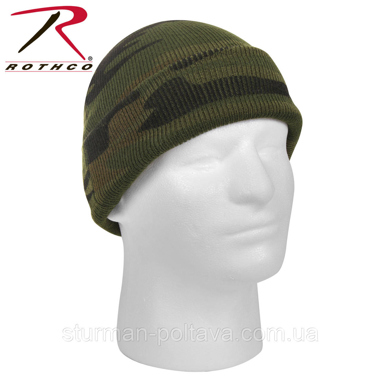 Шапка зимова чоловіча камуфляжна Woodland з заворотом Deluxe Camo Watch Cap акрилова ROTCHO USA