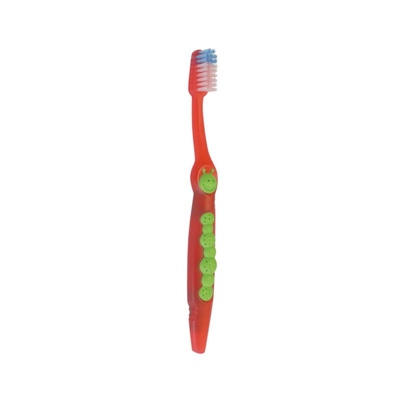 Дитяча зубна щітка "Гузениця", Pierrot Gusy toothbrush, від 2 до 8 років, м'яка (soft), червоного кольору, Ref.96