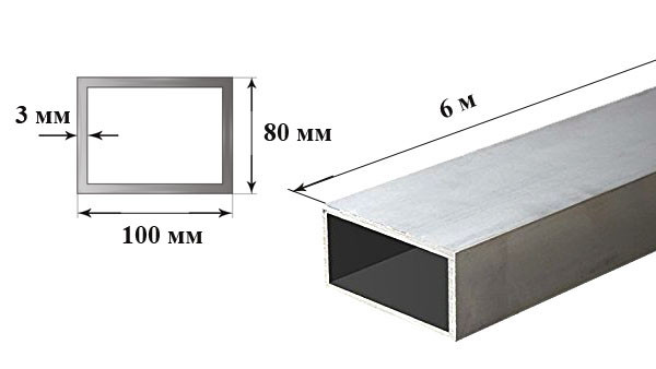 Труба алюминиевая профильная 6060 Т6 100х80 Труба алюминиевая профильная 6060 Т6 размер 100 х 80 х 3 мм