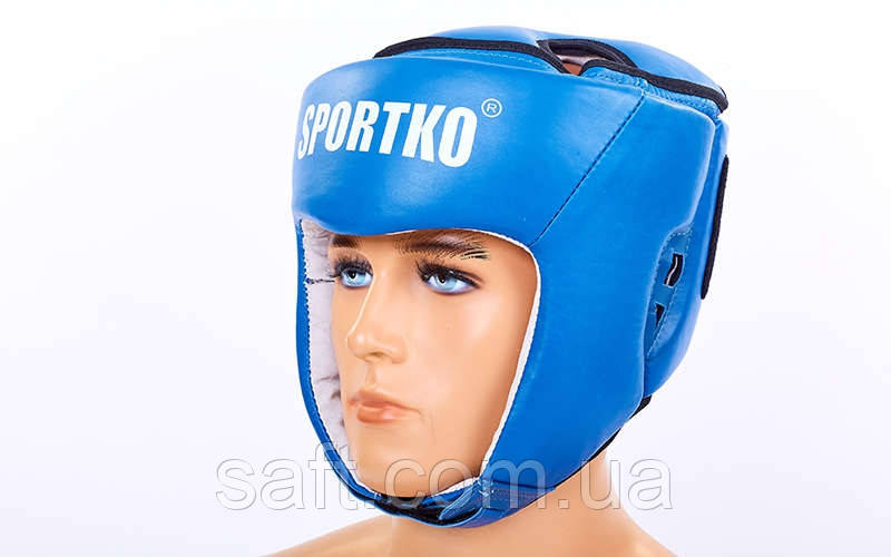 ФБУ Шлем боксерский открытый кожаный SPORTKO (синий, р-р М) - фото 1 - id-p606960035