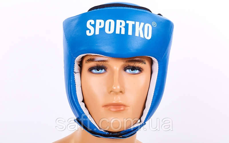 ФБУ Шлем боксерский открытый кожаный SPORTKO (синий, р-р М) - фото 2 - id-p606960035