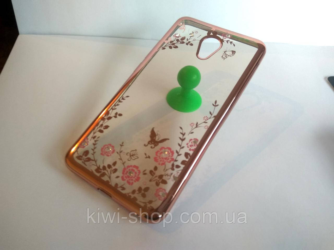 Чохол бампер із рожевими стразами та квітами для Meizu M5 Note