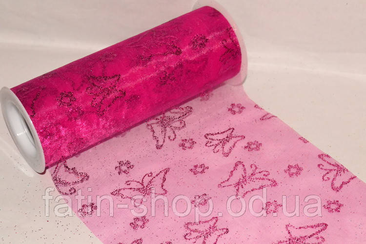 Органза Америка принт Метелики з блискітками Fuchsia