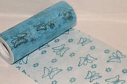 Органза Америка принт Метелики з блискітками Lt-blue