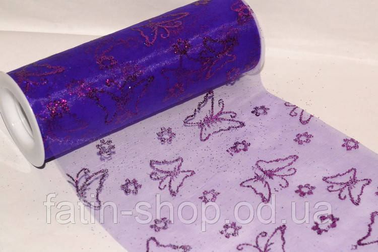 Органза Америка принт Метелики з блискітками Purple