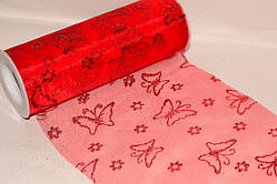 Органза Америка принт Метелики з блискітками Red