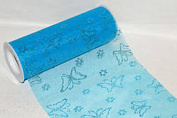 Органза Америка принт Метелики з блискітками Turquoise