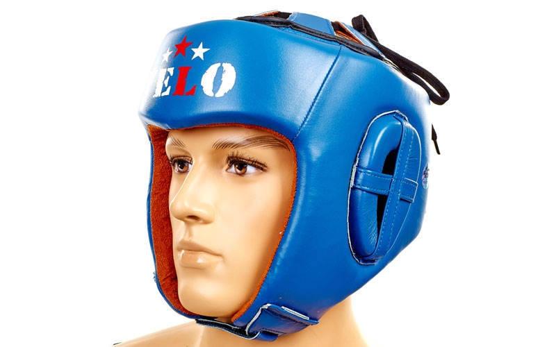 Шолом боксерський професійний шкіряний AIBA VELO (р-р S-XL, синій)