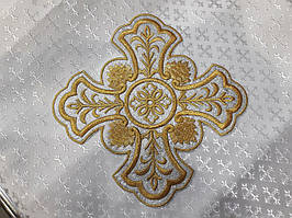 Хрест для церковного одягу великий 24 на 24 см на срібній парчі золотом