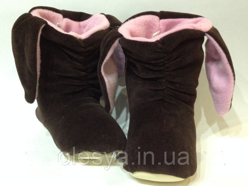 Велюрові "Вушка" домашні жіночі чобітки Шоколад- розмір 35-36