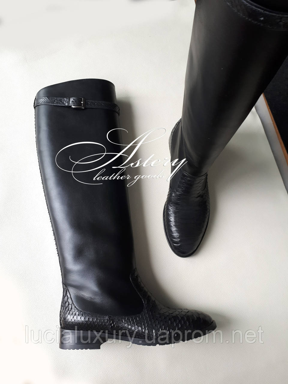 Жокейські чоботи чорні з натуральної шкіри та пітона