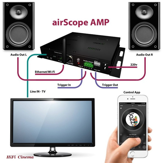 FilmoScope airScope X1 AMP streaming amplifier wiring diagram орієнтовна схема підключення