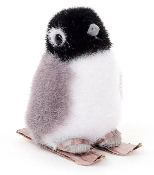 Новорічна фігурка іграшка "Пінгвін на лижах" декор під ялинку, розмір 14 см, набір 12 шт